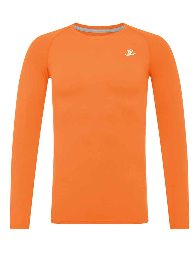 DEVOROPA Youth Boys Compression Shirt Long Sleeve Football Baseball Undershirt Quick Dry Sports Baselayer Orange L - Image 1